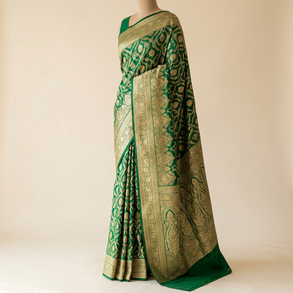Royal Golden Katan Silk Jangla Brocade Saree